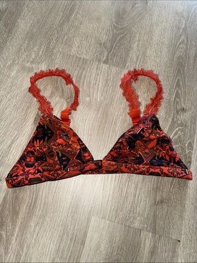 Free People Red Lace-Trim Triangle Bralette